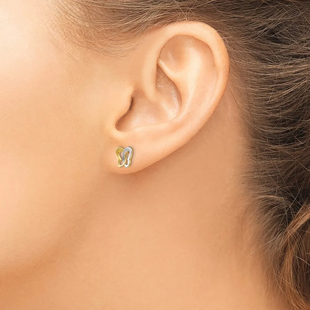 14K Two-Tone Gold Butterfly Post Earrings