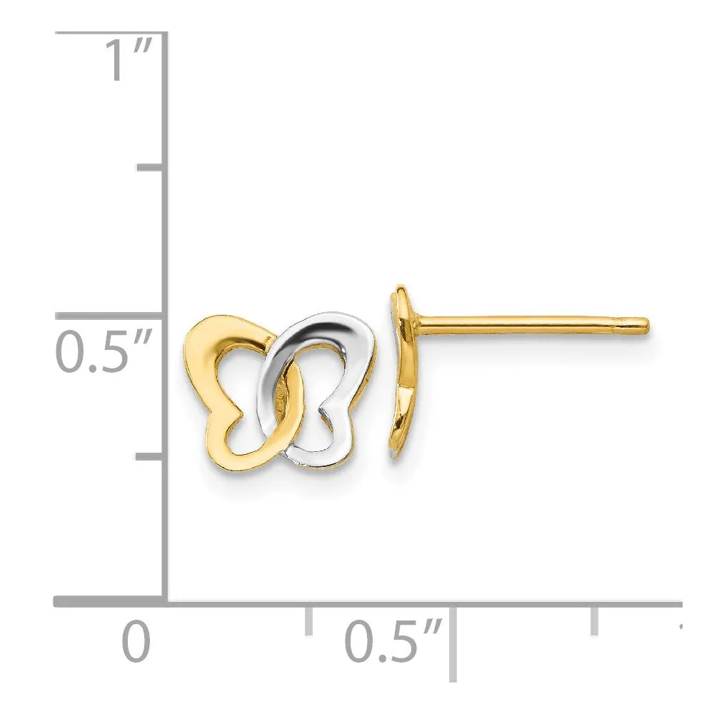 14K Two-Tone Gold Butterfly Post Earrings