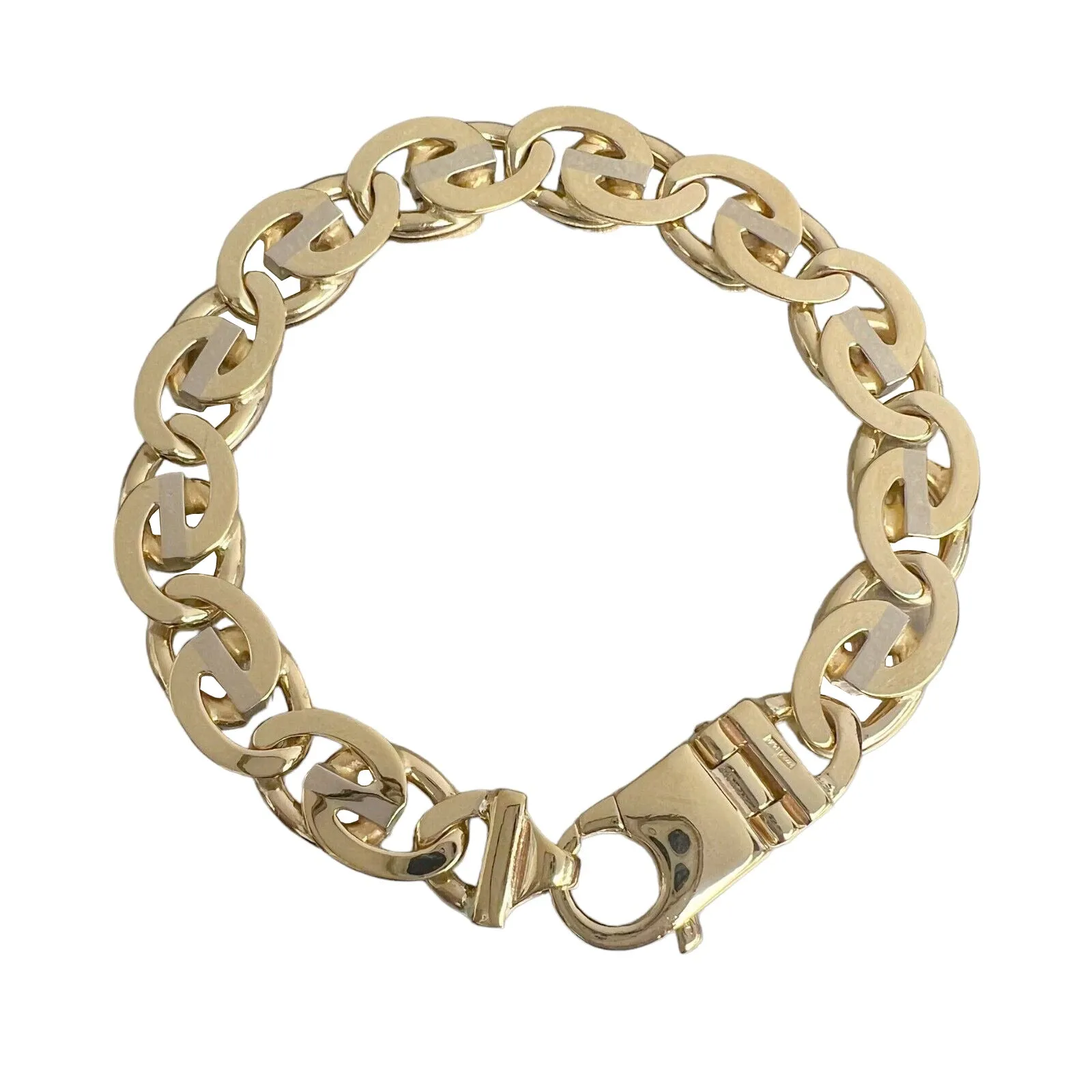 14k White & Yellow Gold Fancy Oval Mariner Link 12mm 2-Tone Bracelet 9.00" 60.4g