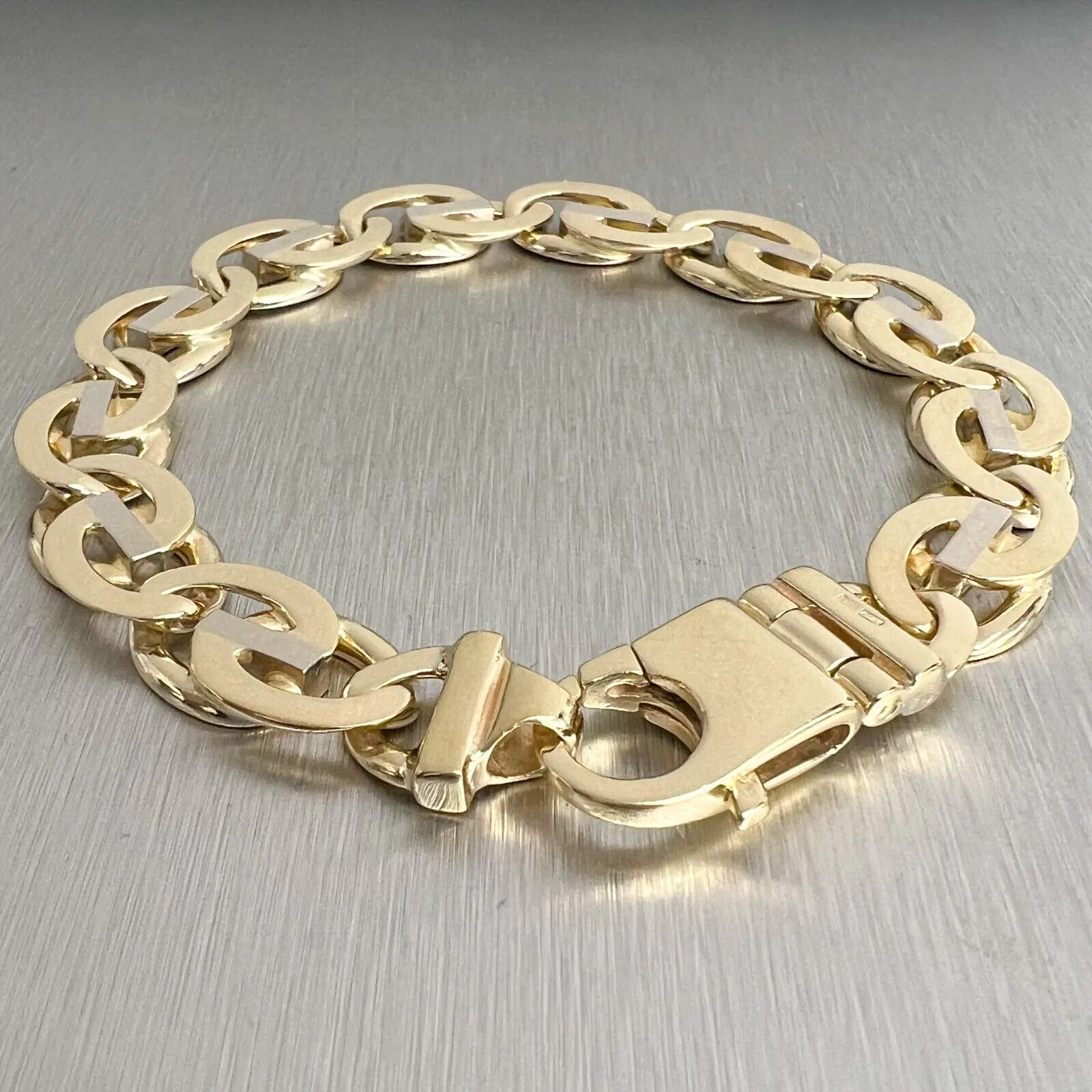 14k White & Yellow Gold Fancy Oval Mariner Link 12mm 2-Tone Bracelet 9.00" 60.4g