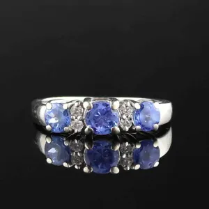 14K White Gold Diamond Tanzanite Band Ring