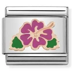 430202/04 Classic ,S/steel, enamel,Bonded Rose Gold,Fuchsia Ibiscus
