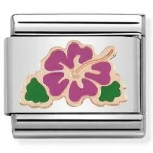 430202/04 Classic ,S/steel, enamel,Bonded Rose Gold,Fuchsia Ibiscus