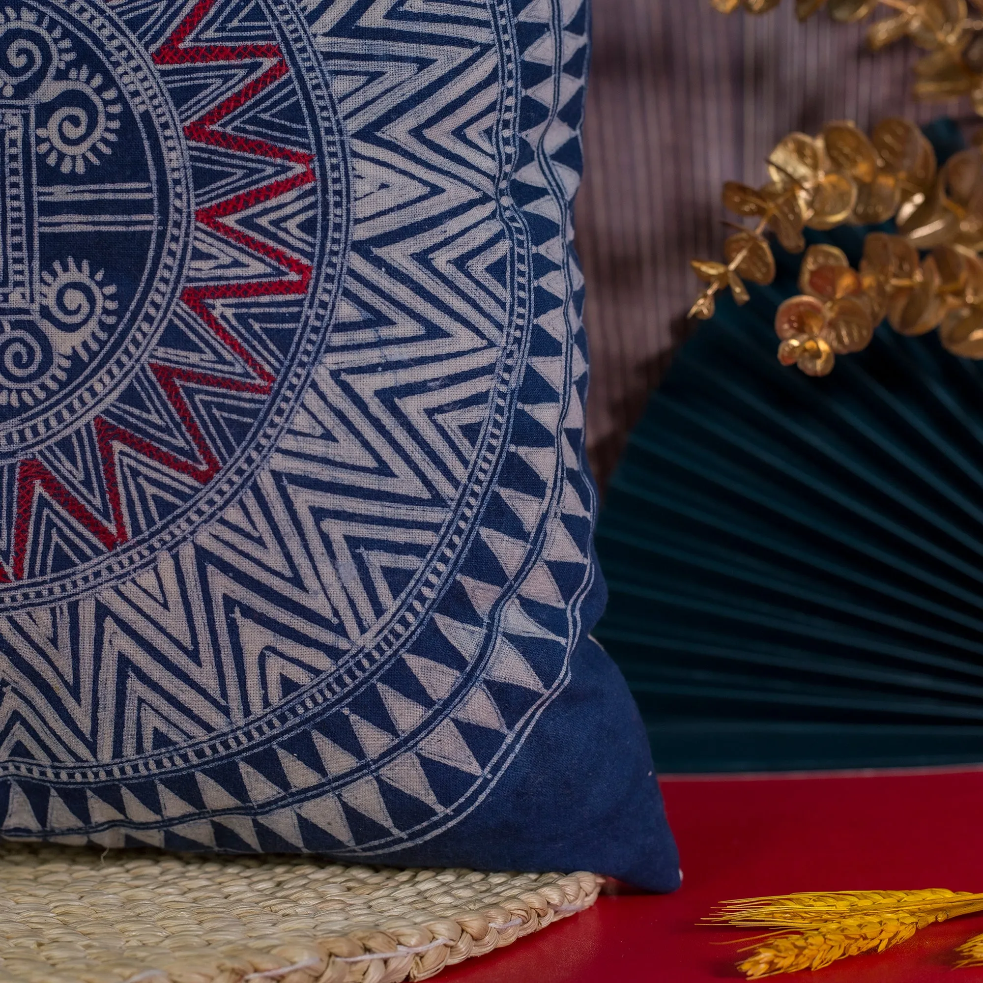Batik Cushion Cover - H'mong pattern, hand-stitched fabric patch