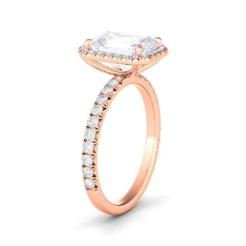 Emerald Cut Halo Pave Diamond Ring