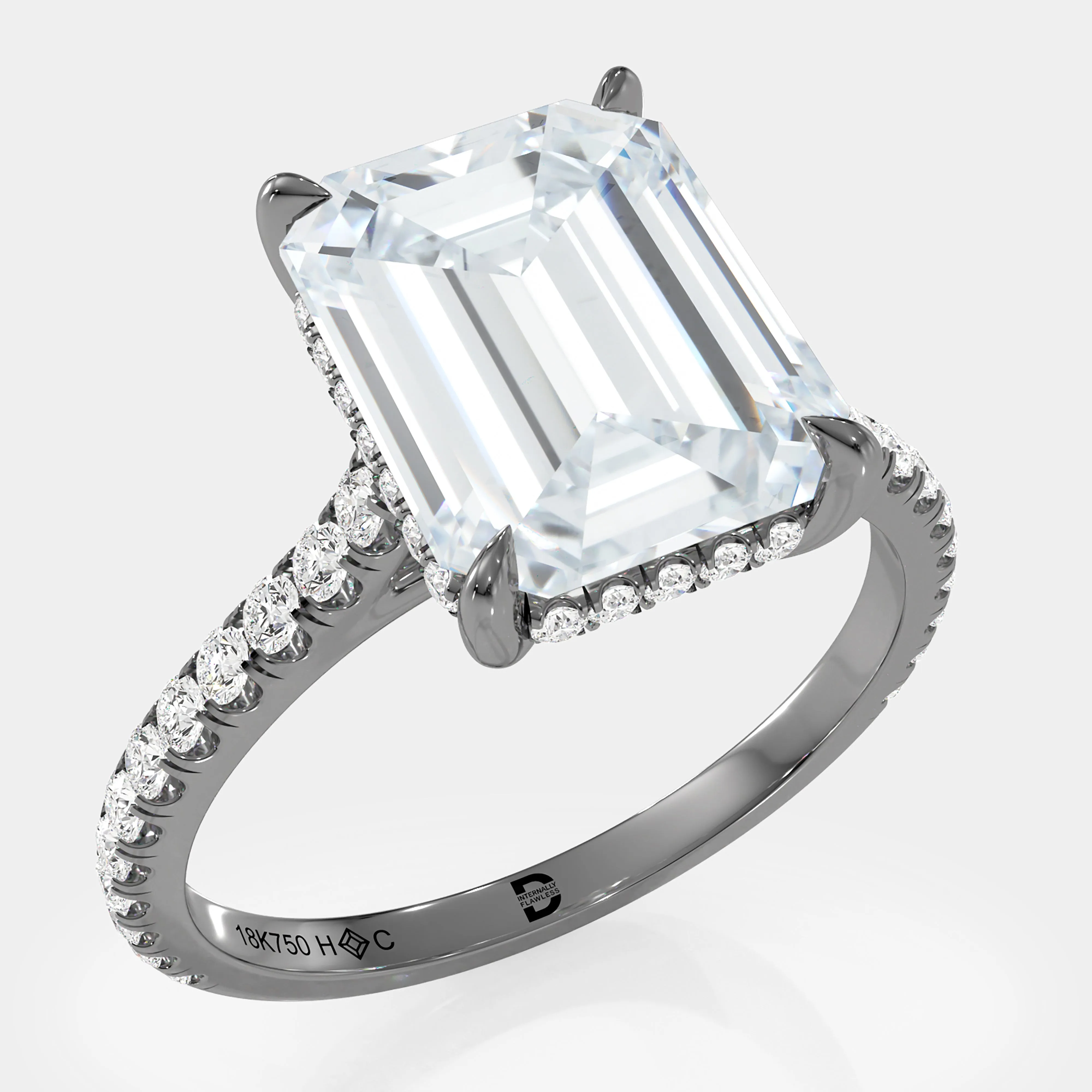 Emerald Cut Pave Diamond Ring