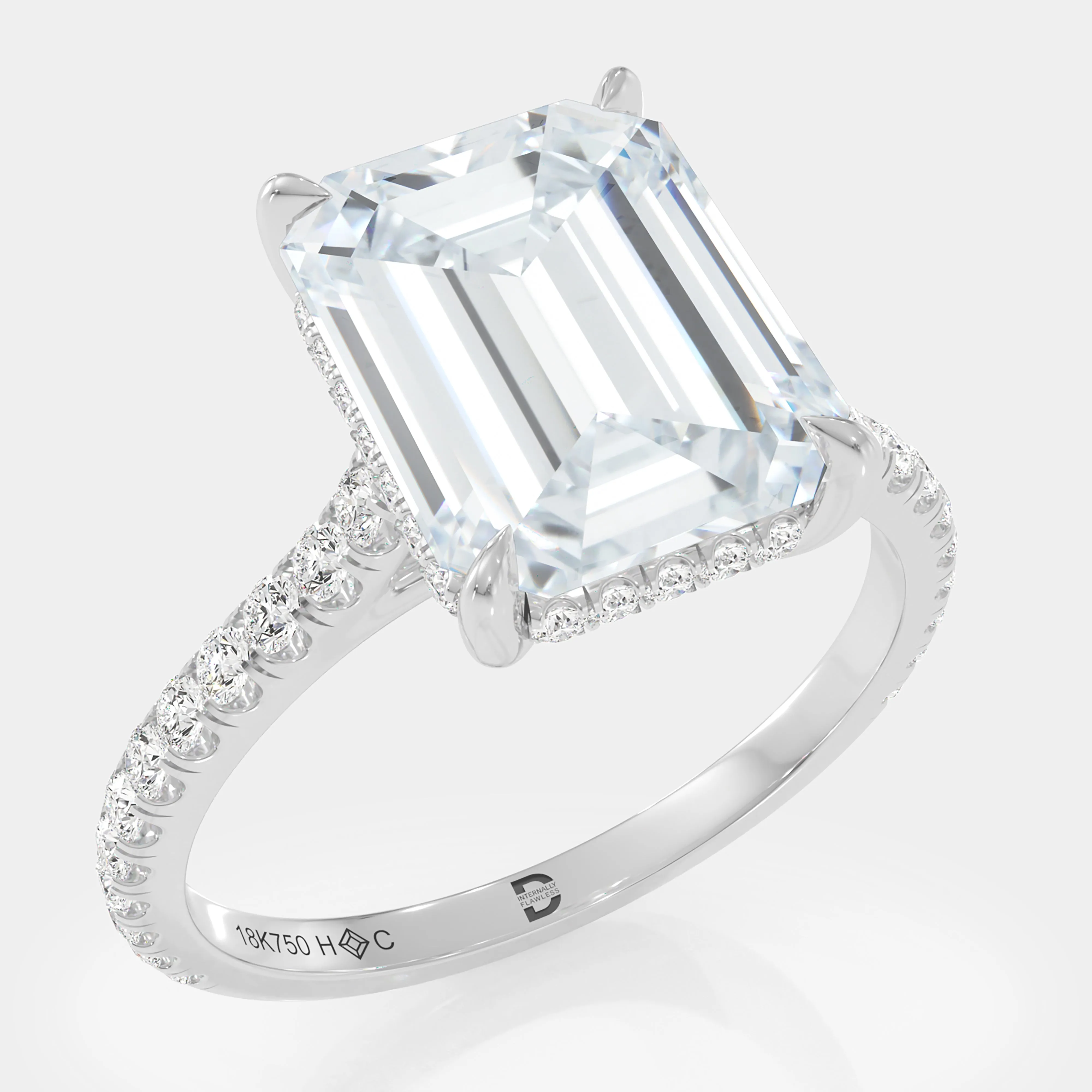 Emerald Cut Pave Diamond Ring