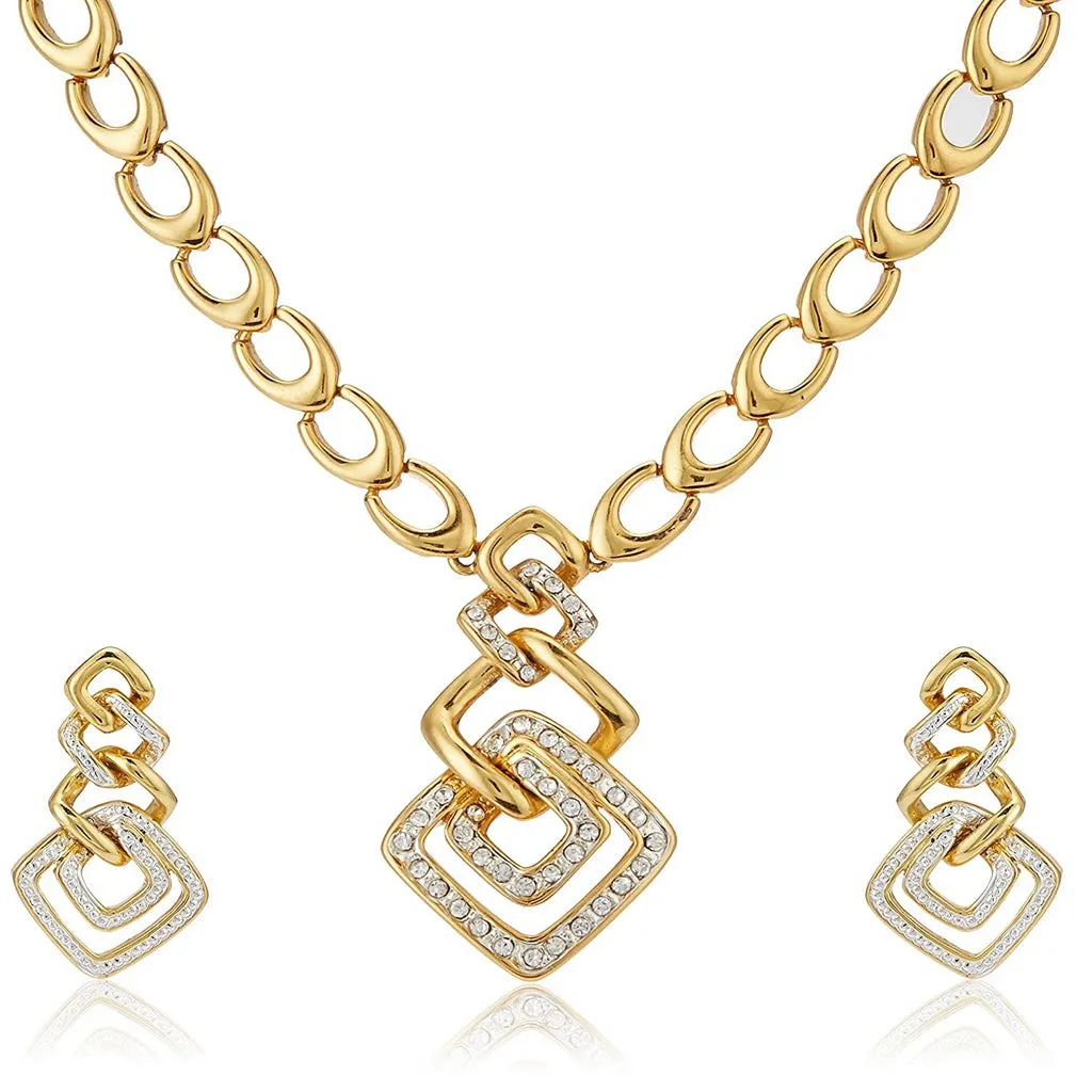 Estele 24 Kt Gold Plated Wedding Jewellery Austrian Diamond Necklace Set For Women