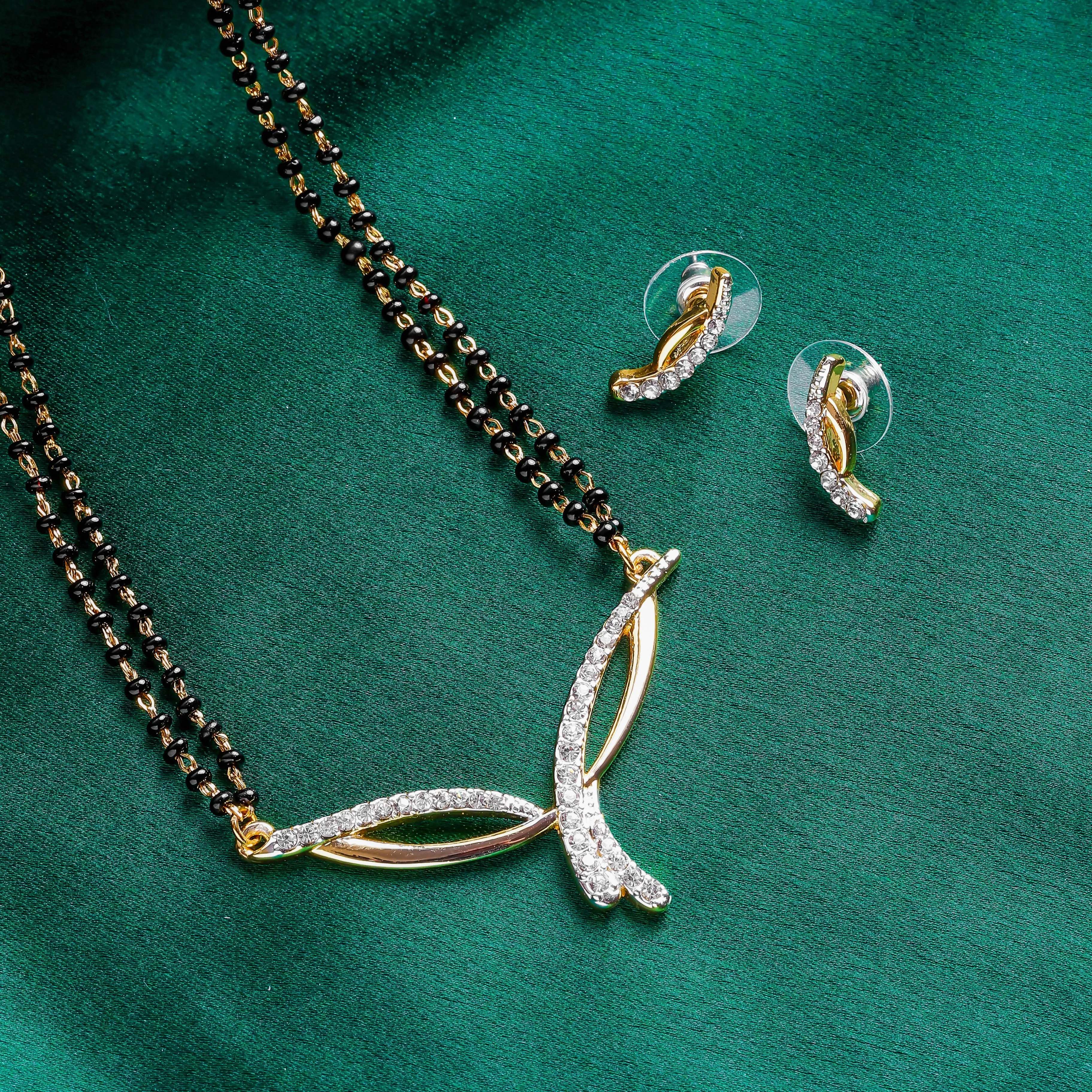 Estele Gold & Rhodium  Plated Elegant Designer Mangalsutra Necklace Set with Austrian Crystals for Women