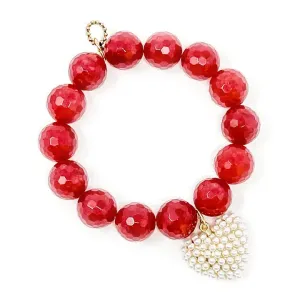 Faceted Ruby Red Jade with Pearl of My Heart