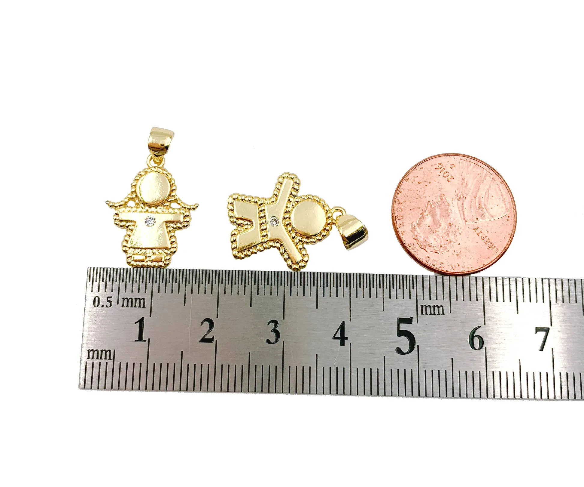 Gold Filled Boy and Girl Charm Pendant CZ Micro Pave, CP1145
