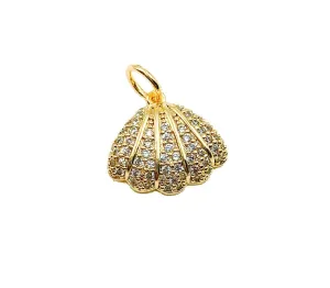 Gold Filled Clam Shell Charm Pendant CZ Micro Pave, CP978