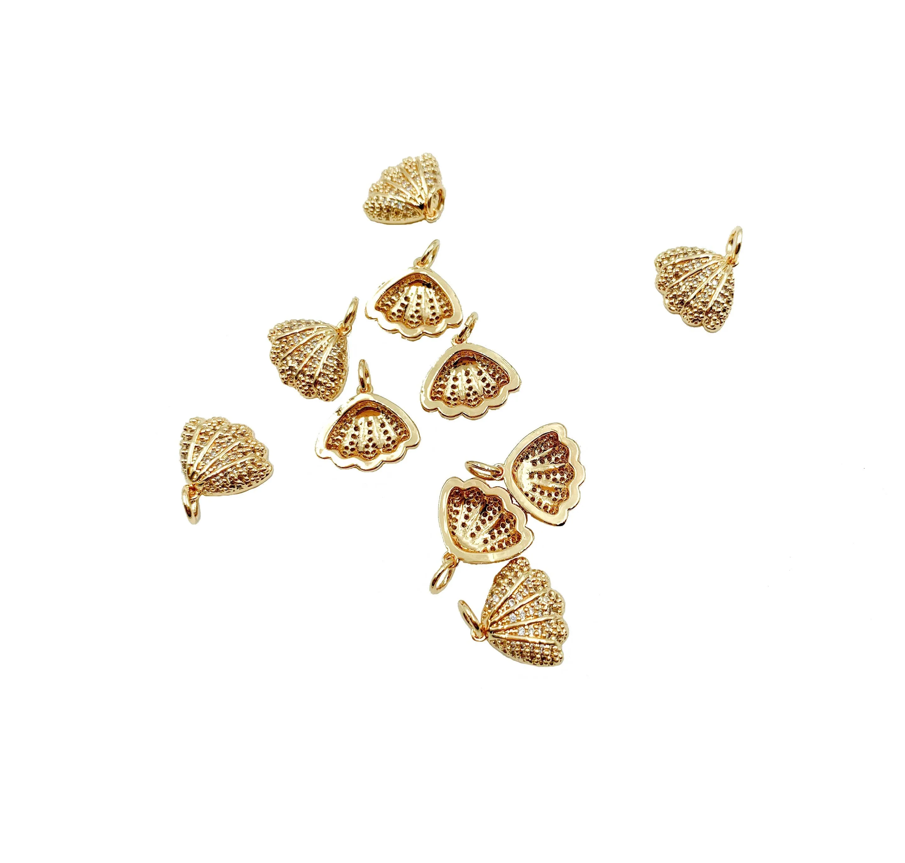 Gold Filled Clam Shell Charm Pendant CZ Micro Pave, CP978