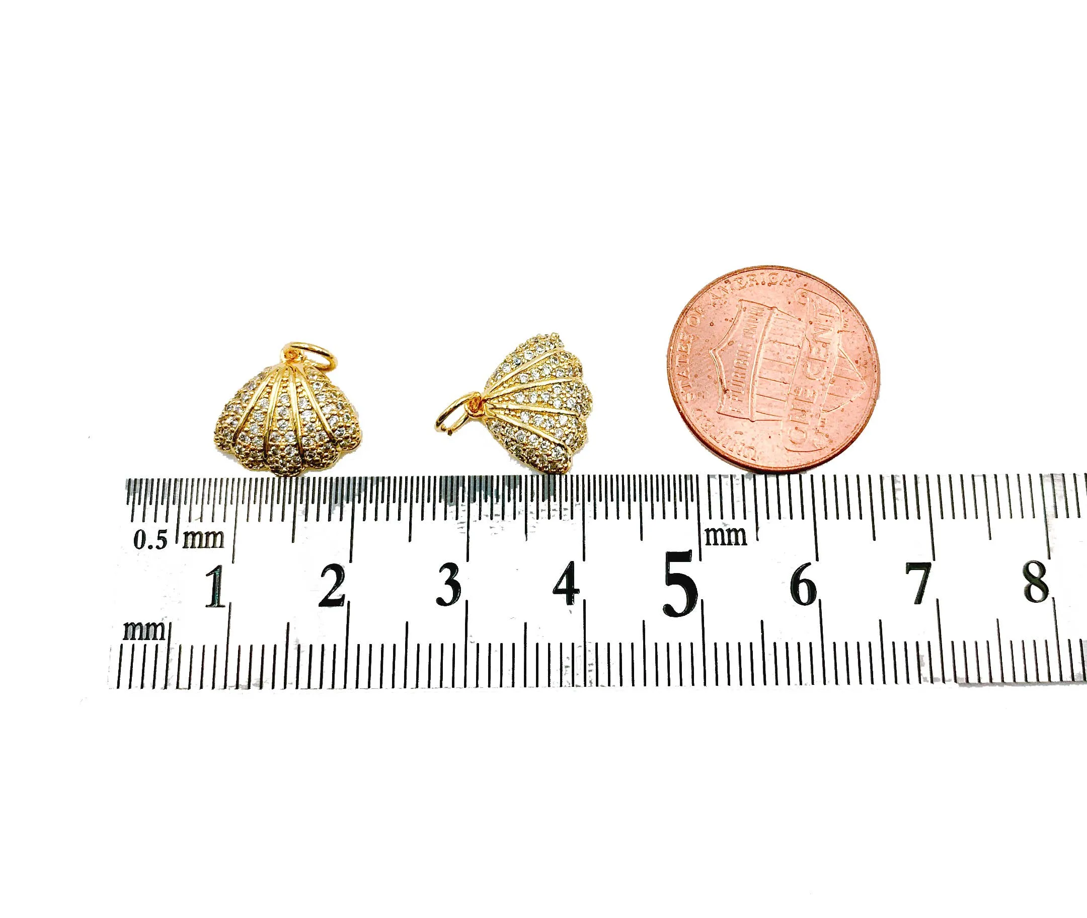 Gold Filled Clam Shell Charm Pendant CZ Micro Pave, CP978