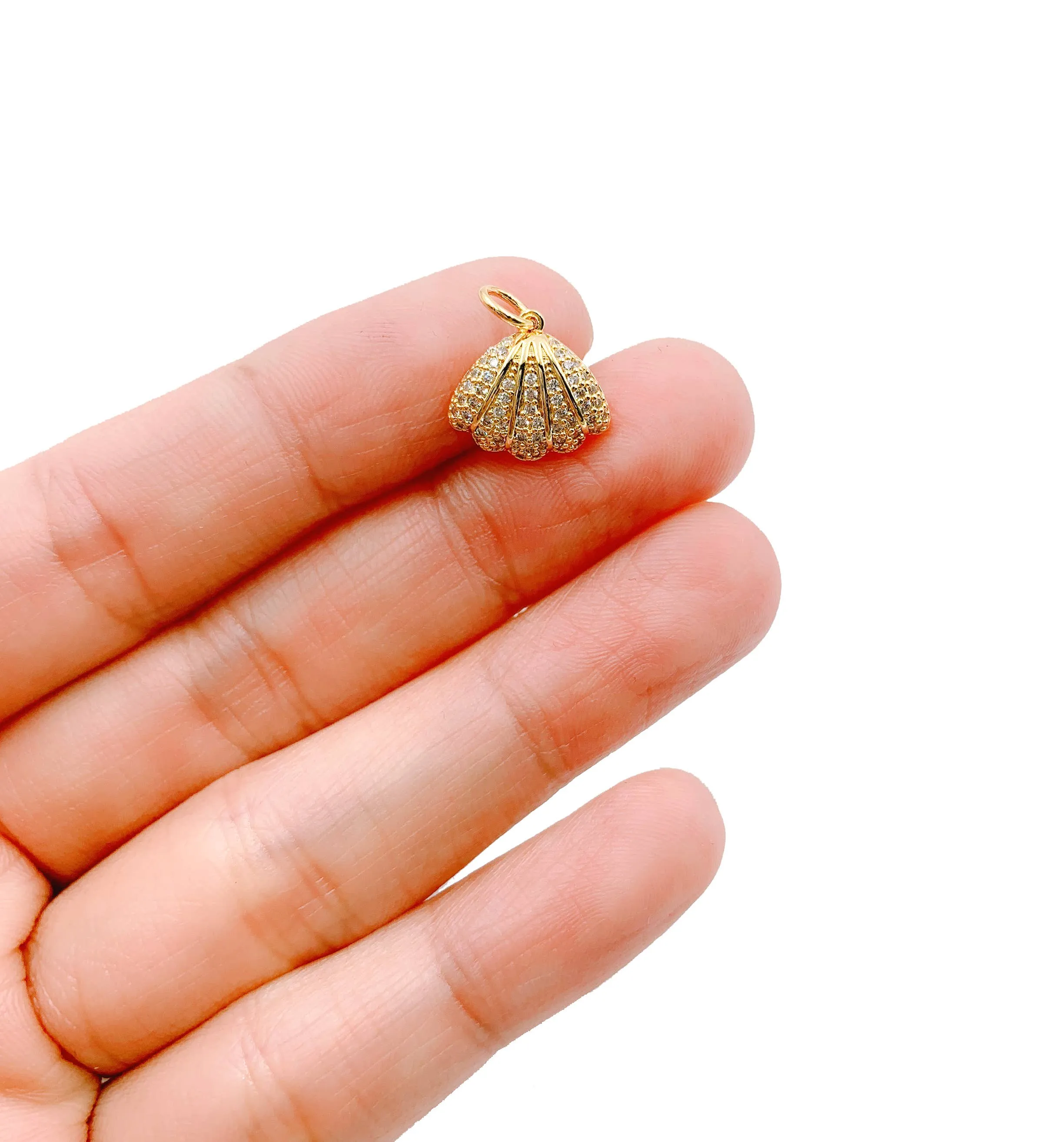 Gold Filled Clam Shell Charm Pendant CZ Micro Pave, CP978