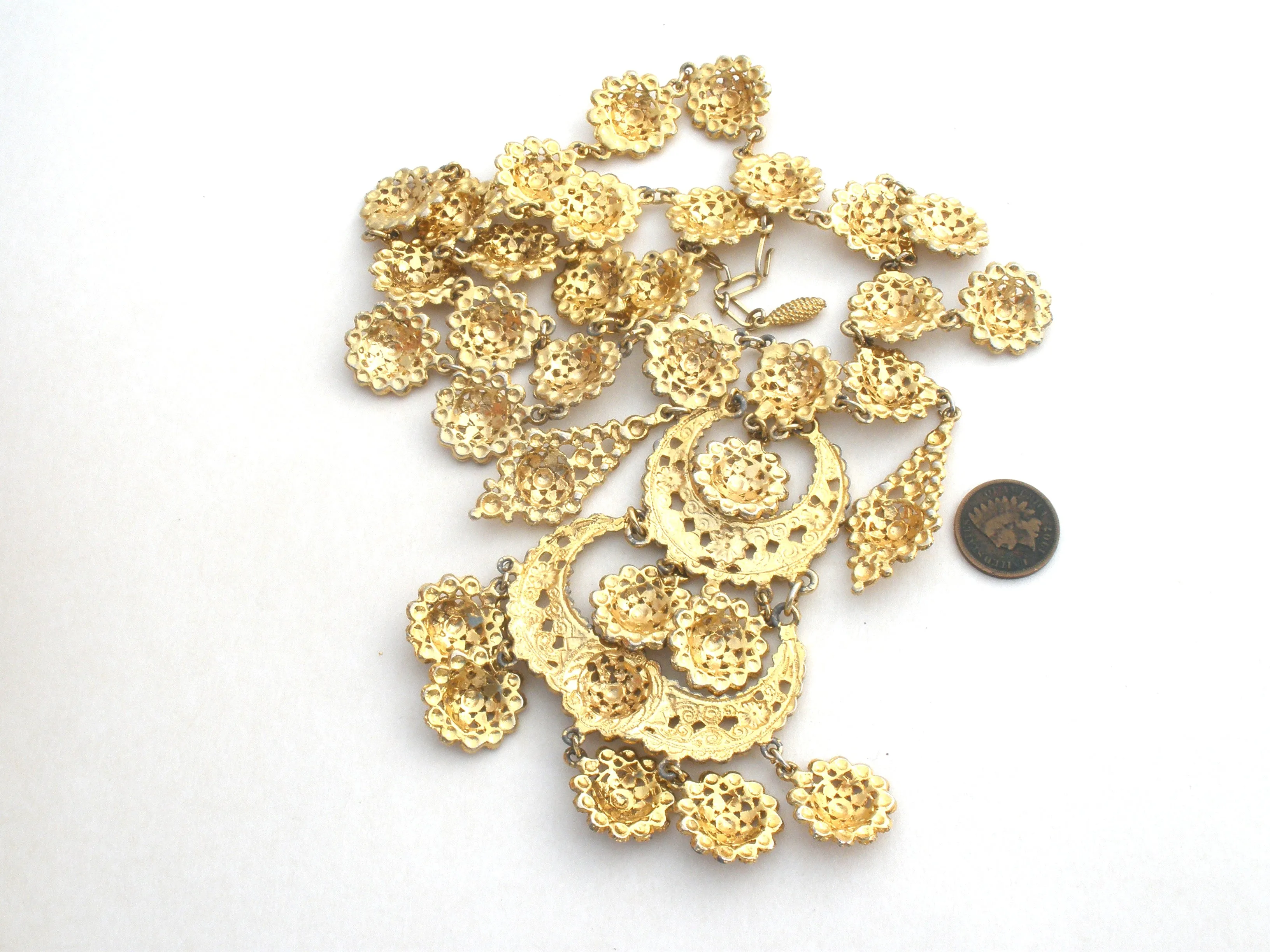Gold Tone Bib Statement Necklace Vintage