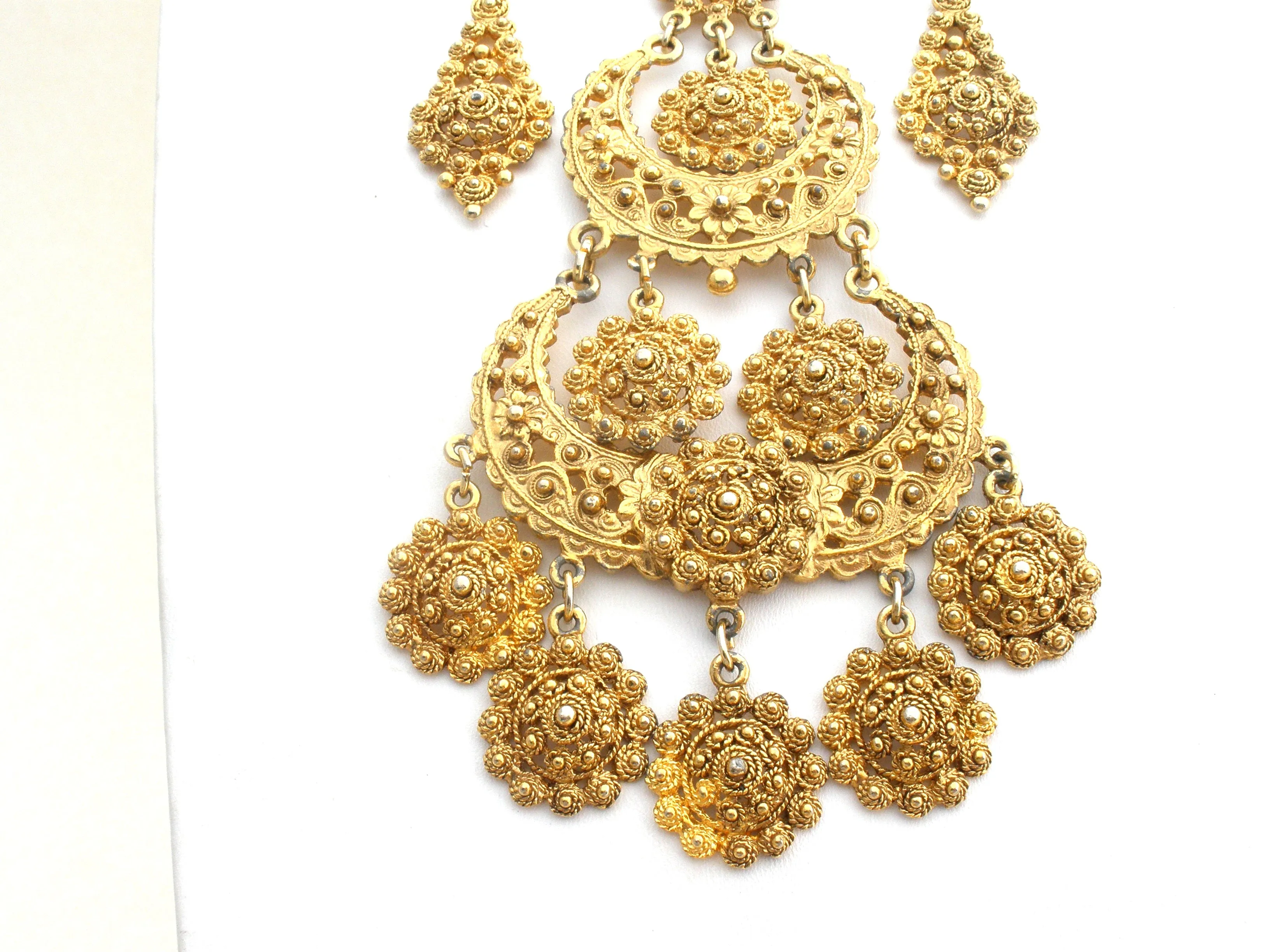 Gold Tone Bib Statement Necklace Vintage