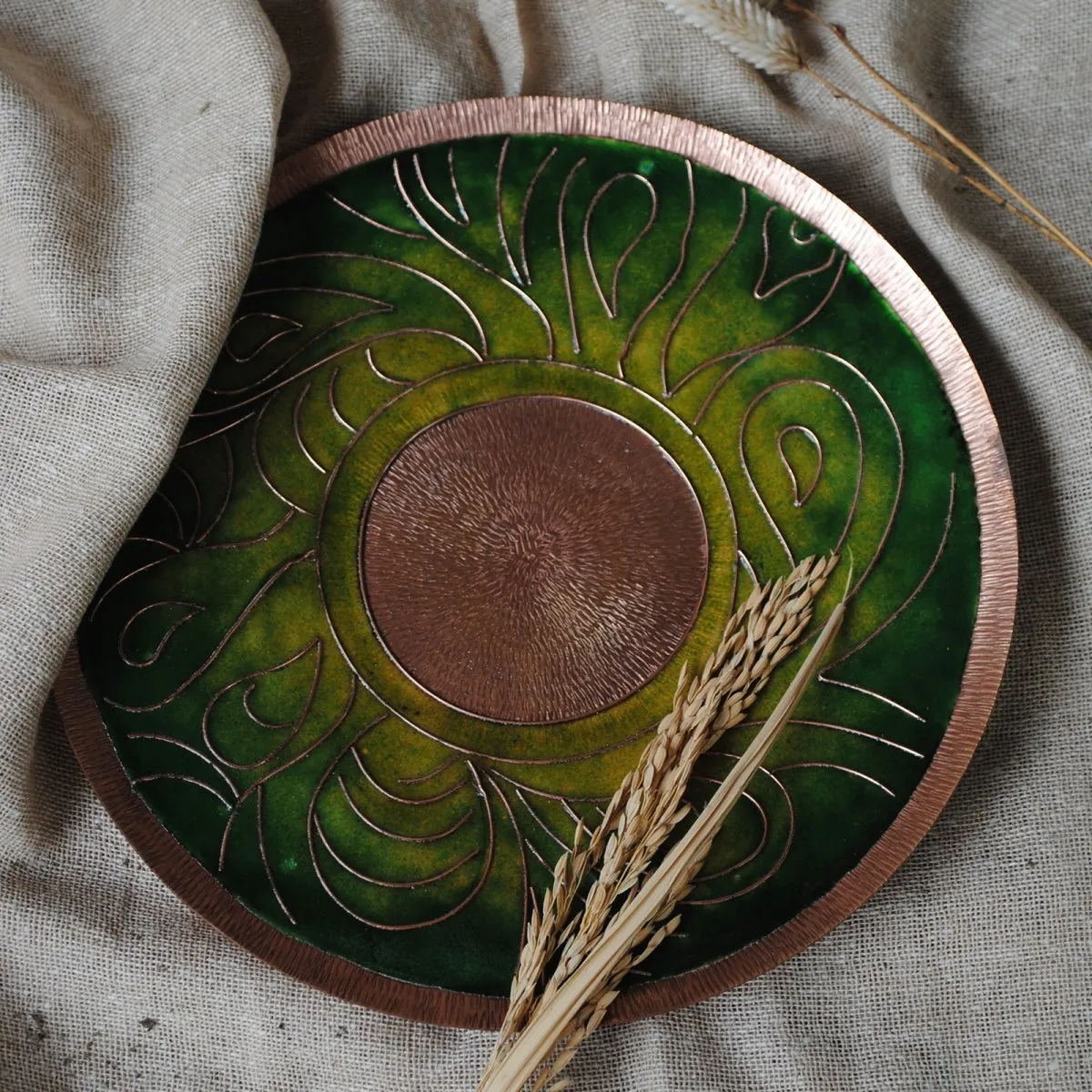 Green Handmade Copper Wallplate & Candle Holder