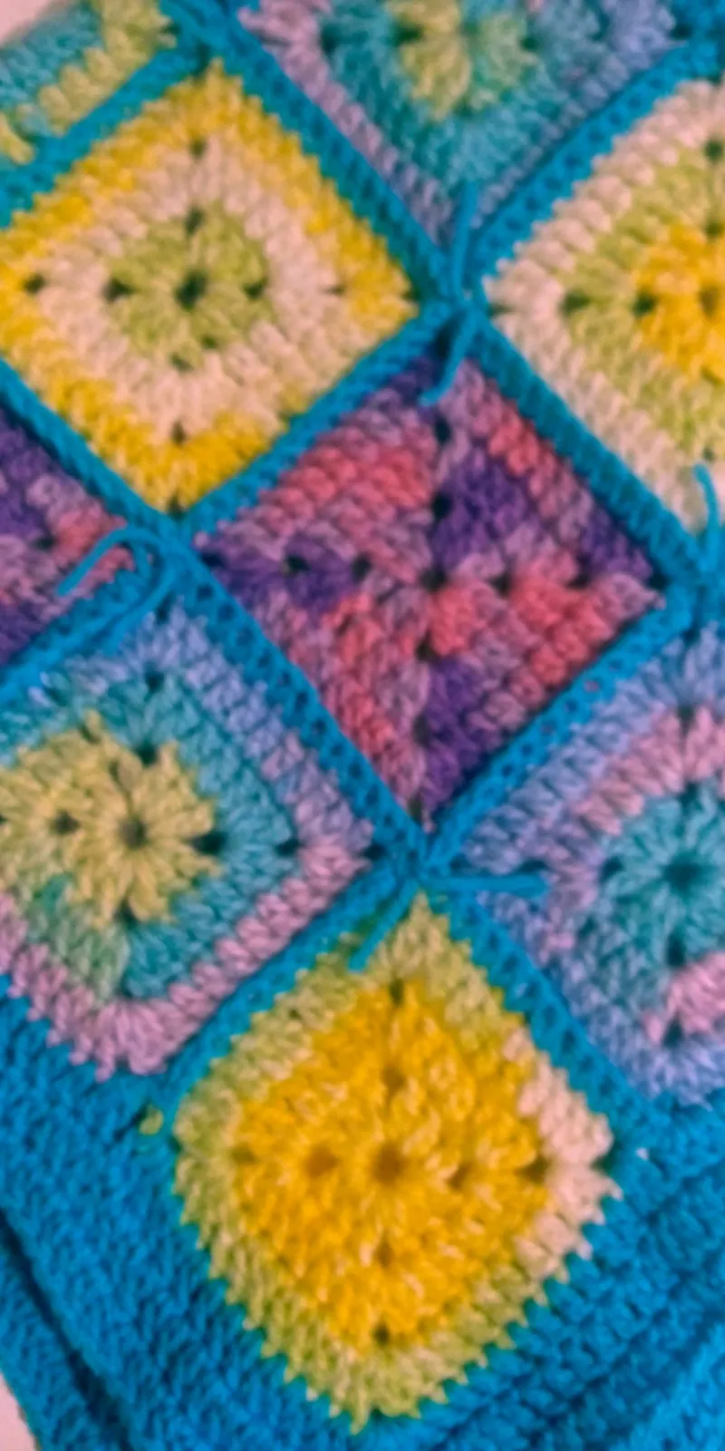 Handmade Granny Square hand crochet of Multi Colors  Patchwork with Teal Border Baby Blanket