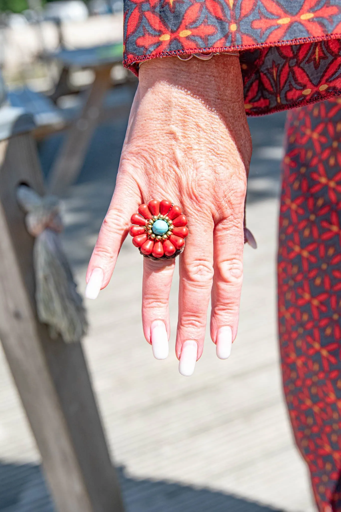 Handmade Macrame ring - vermelha