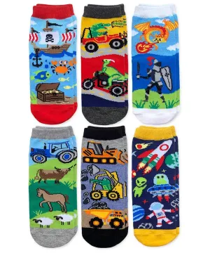 Jefferies 6pk Space Pirate Dinosaur Crew Socks