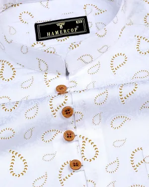 Kenora Cream With White Paisley Printed Satin Shirt Style Kurta