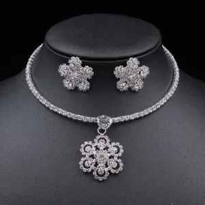Rhinestones Flower Styles Necklace Earrings Jewelry Sets | Bridelily