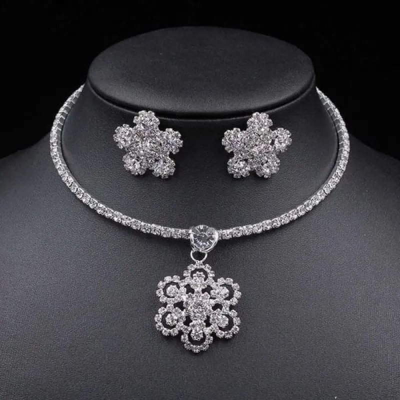 Rhinestones Flower Styles Necklace Earrings Jewelry Sets | Bridelily