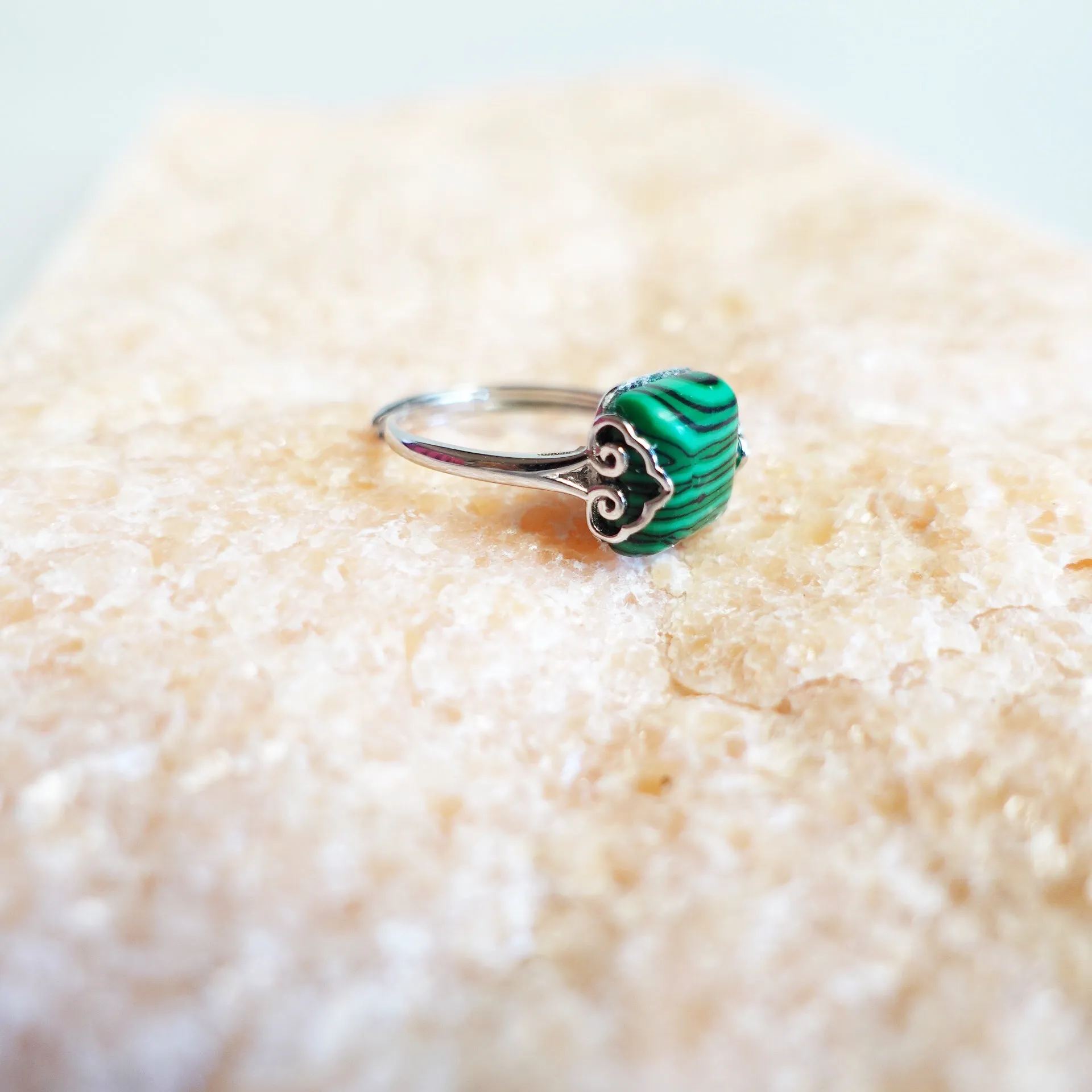 Silver Square Malachite Ring