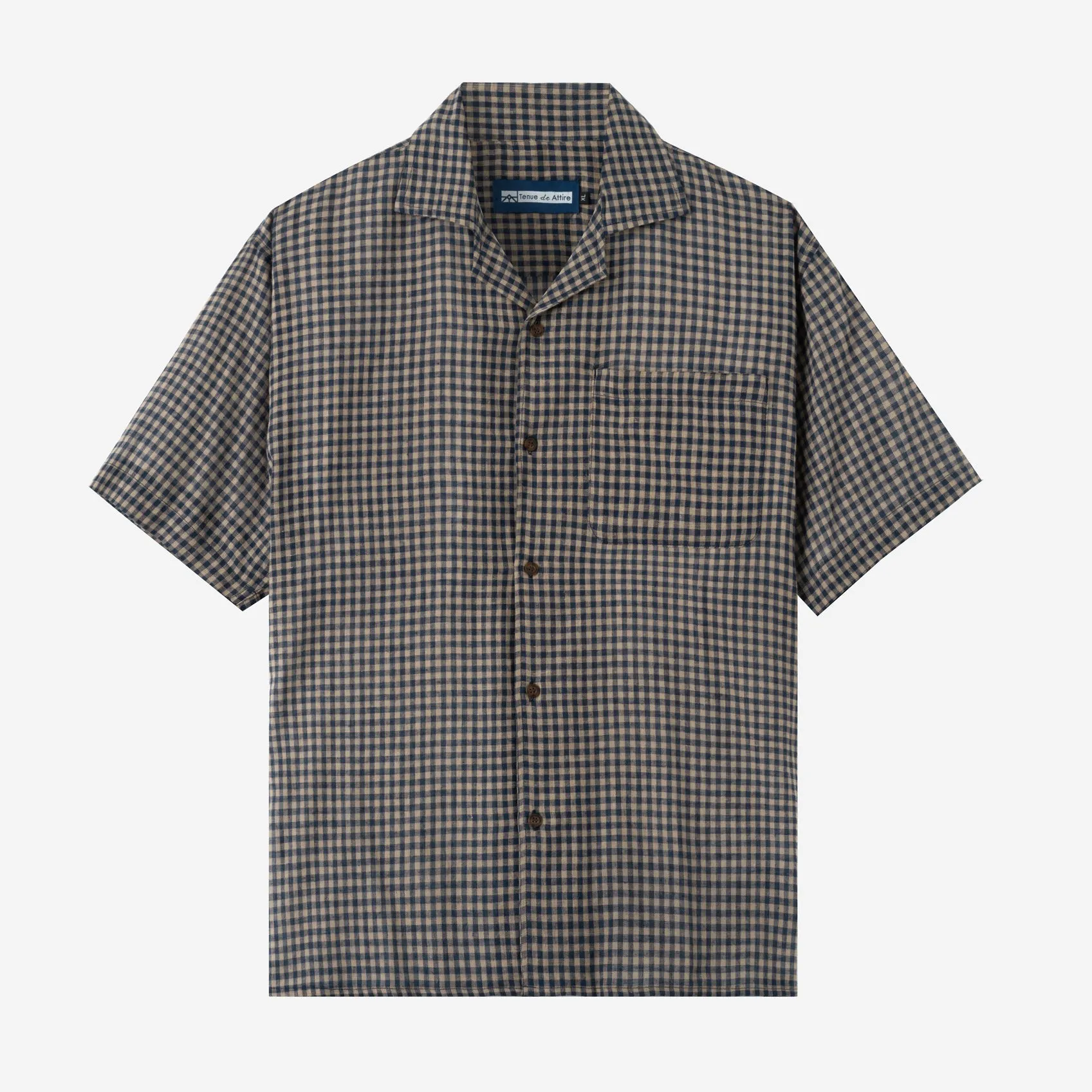 Summer Classic Camp Collar Short Sleeve Shirt - Navy Brown Square