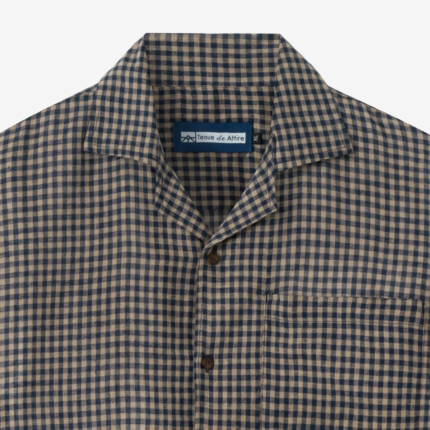 Summer Classic Camp Collar Short Sleeve Shirt - Navy Brown Square