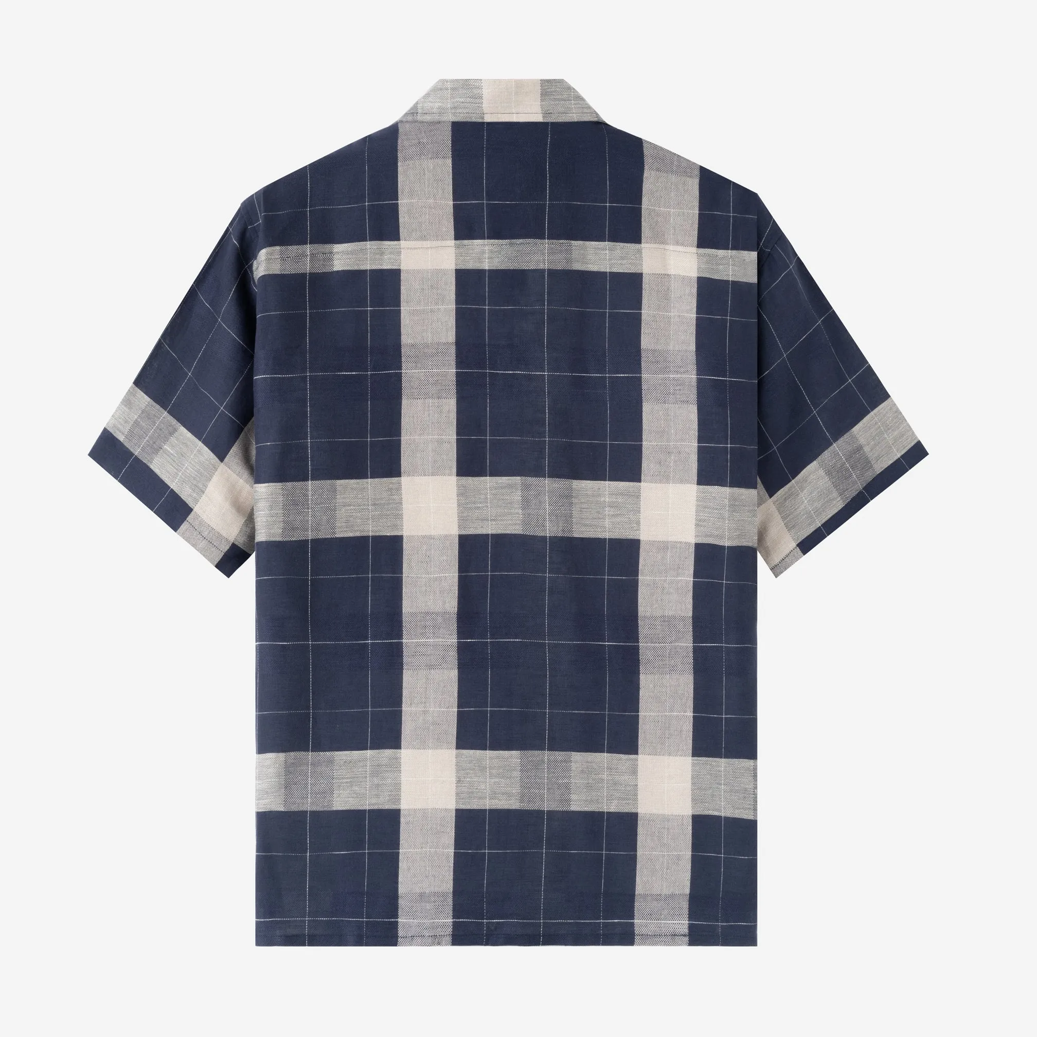 Summer Classic Camp Collar Short Sleeve Shirt - Navy Khaki