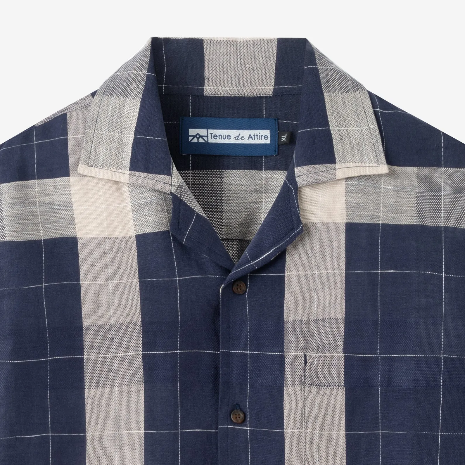 Summer Classic Camp Collar Short Sleeve Shirt - Navy Khaki