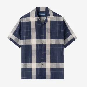 Summer Classic Camp Collar Short Sleeve Shirt - Navy Khaki
