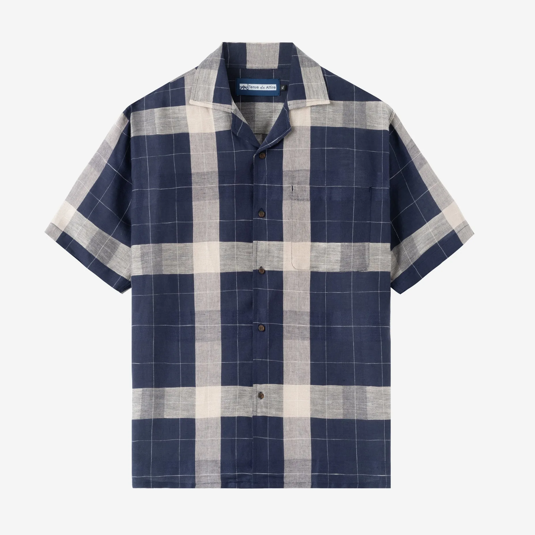 Summer Classic Camp Collar Short Sleeve Shirt - Navy Khaki