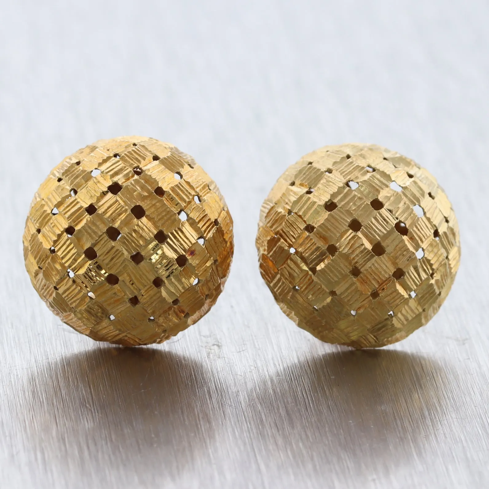Tiffany & Co. 18k Yellow Gold Basket Weave Dome Post Clip Earrings