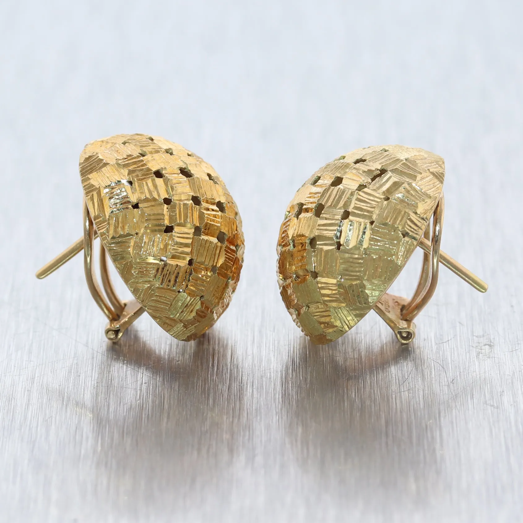 Tiffany & Co. 18k Yellow Gold Basket Weave Dome Post Clip Earrings