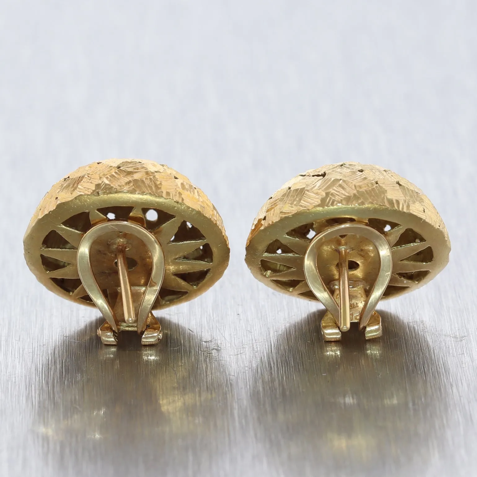 Tiffany & Co. 18k Yellow Gold Basket Weave Dome Post Clip Earrings