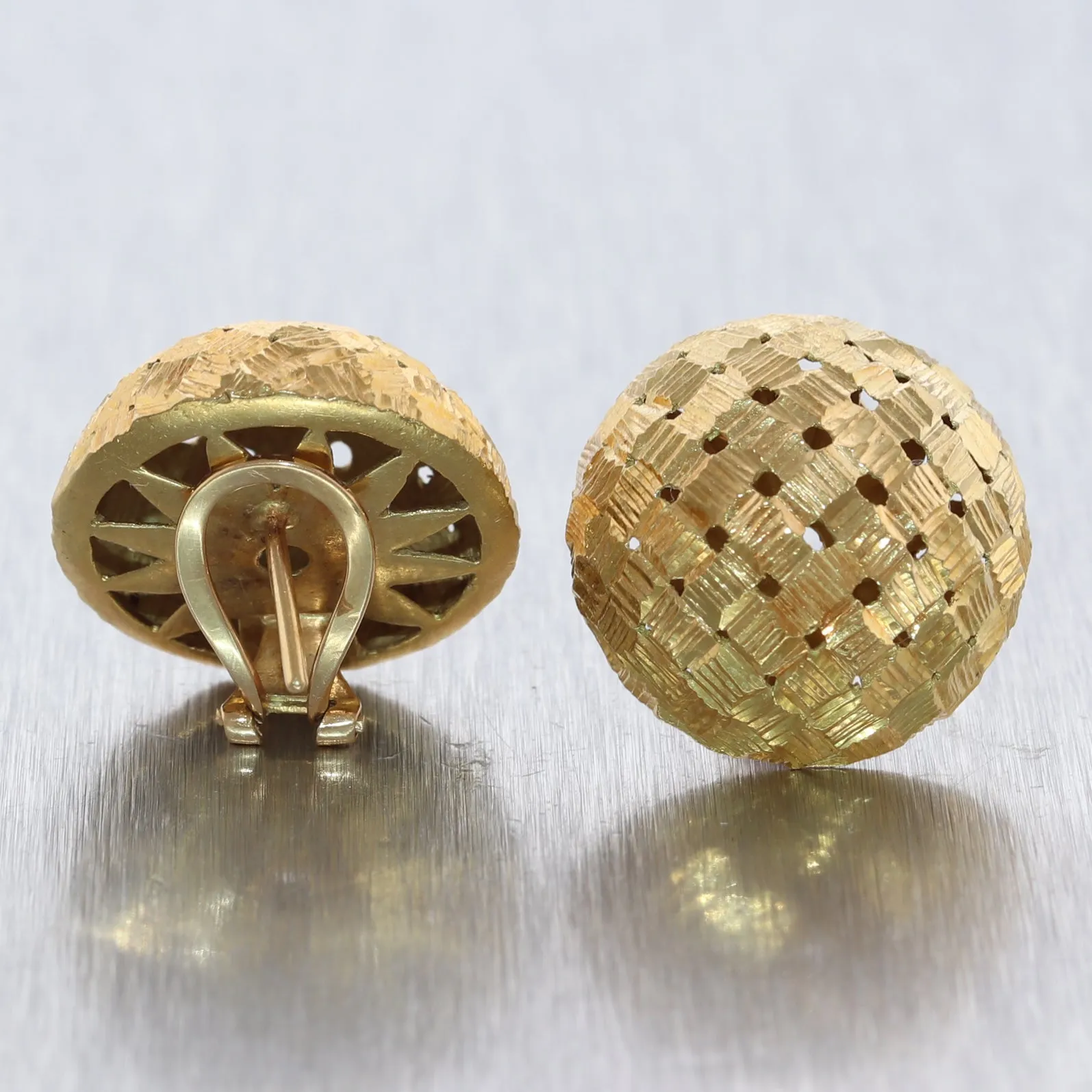 Tiffany & Co. 18k Yellow Gold Basket Weave Dome Post Clip Earrings