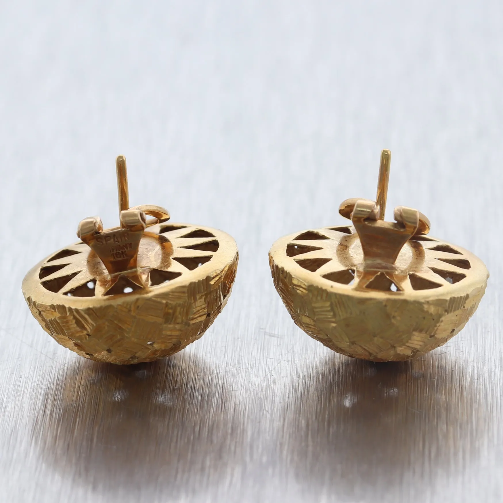 Tiffany & Co. 18k Yellow Gold Basket Weave Dome Post Clip Earrings