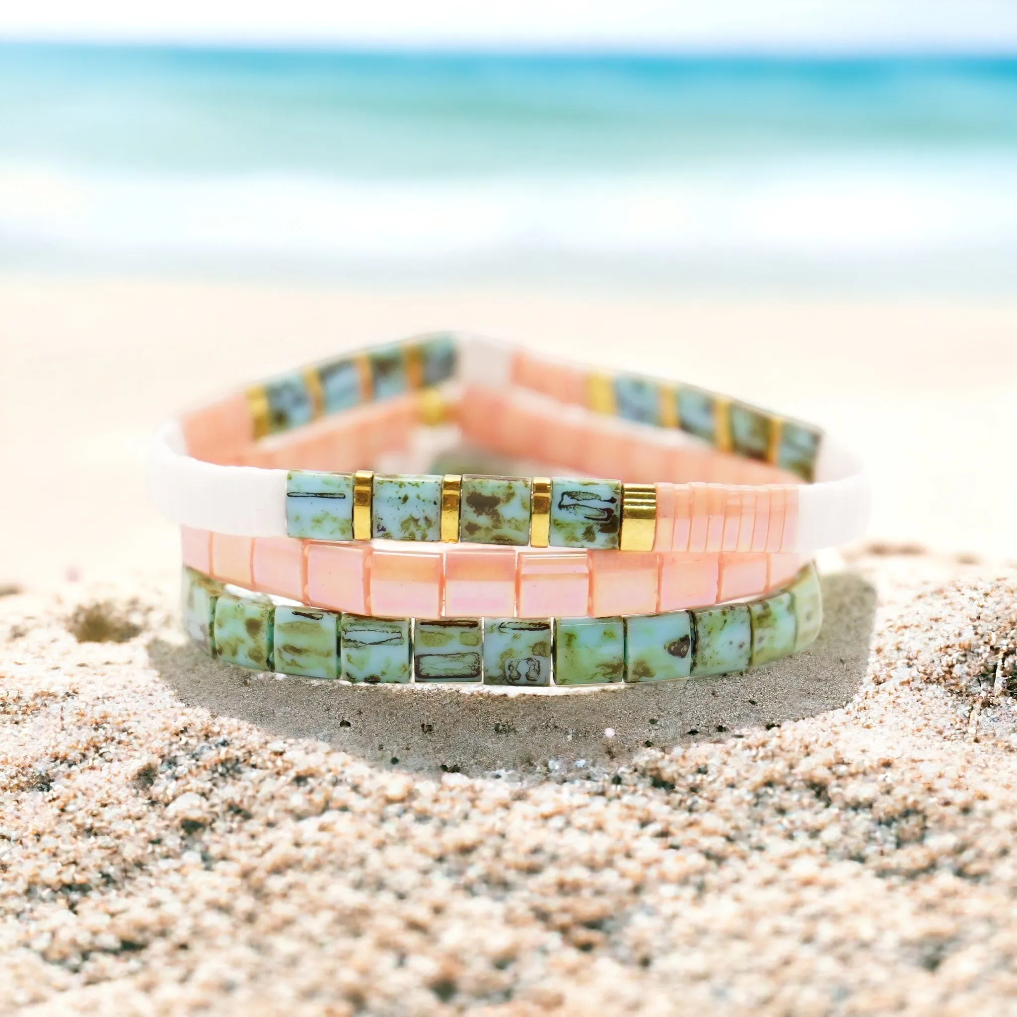 VACATION - Tila Bead Bracelets Stack of 3