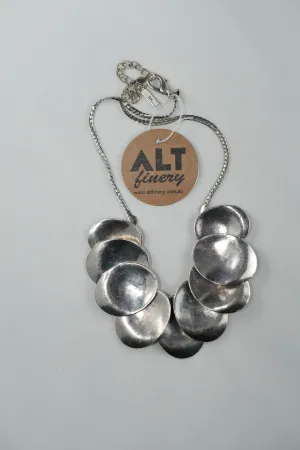 Womens Necklace Silver Oval Disc